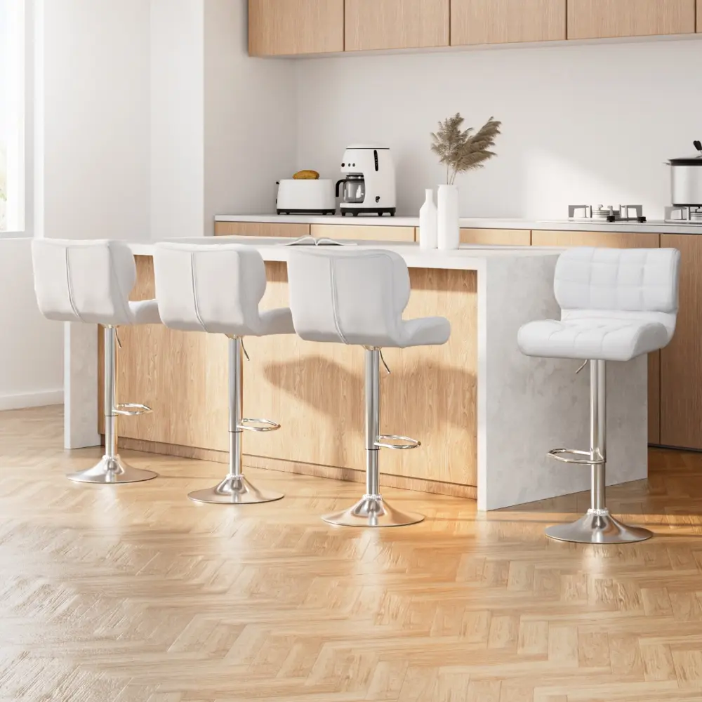 Artiss 4x Bar Stools Gas Lift Leather Padded White - Furniture