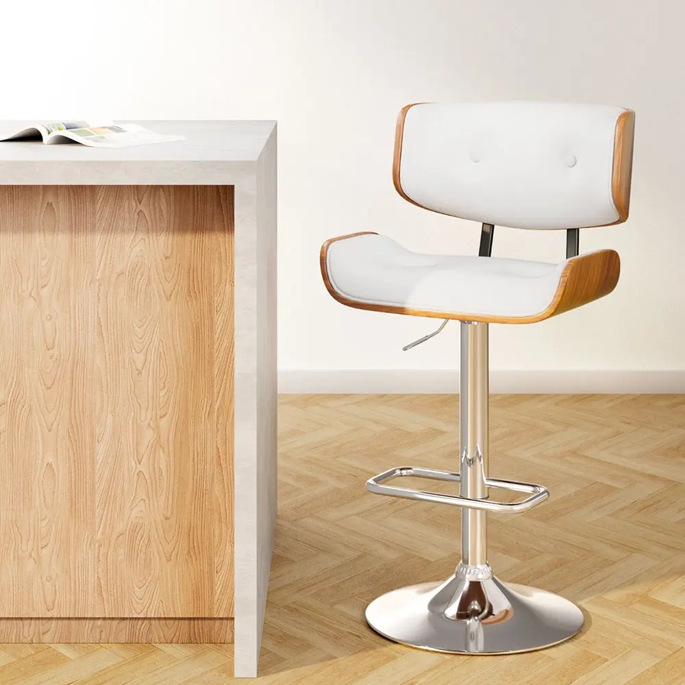 Artiss Bar Stools Gas Lift Leather White - Furniture