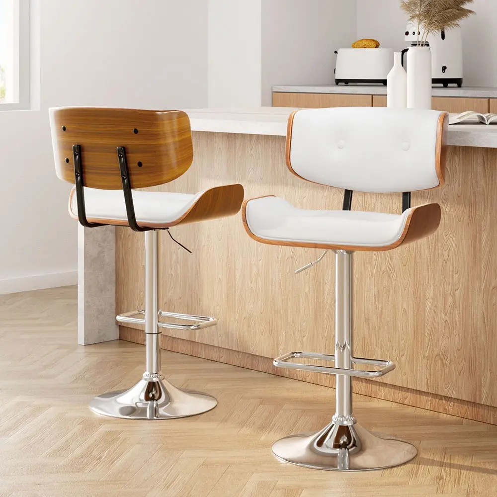 Artiss 2x Bar Stools Gas Lift Leather White - Furniture