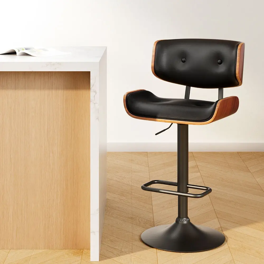 Artiss Bar Stools Gas Lift Leather All Black - Furniture