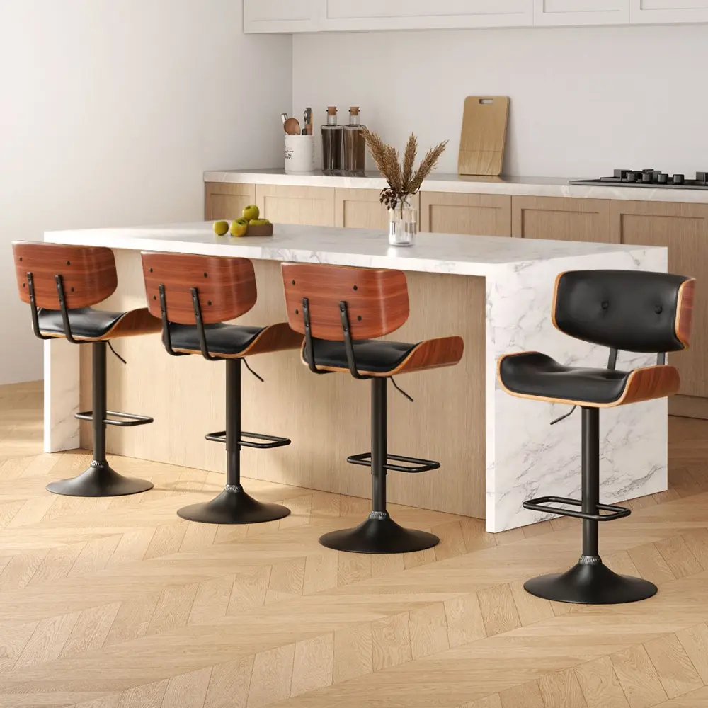Artiss 4x Bar Stools Gas Lift Leather All Black - Furniture