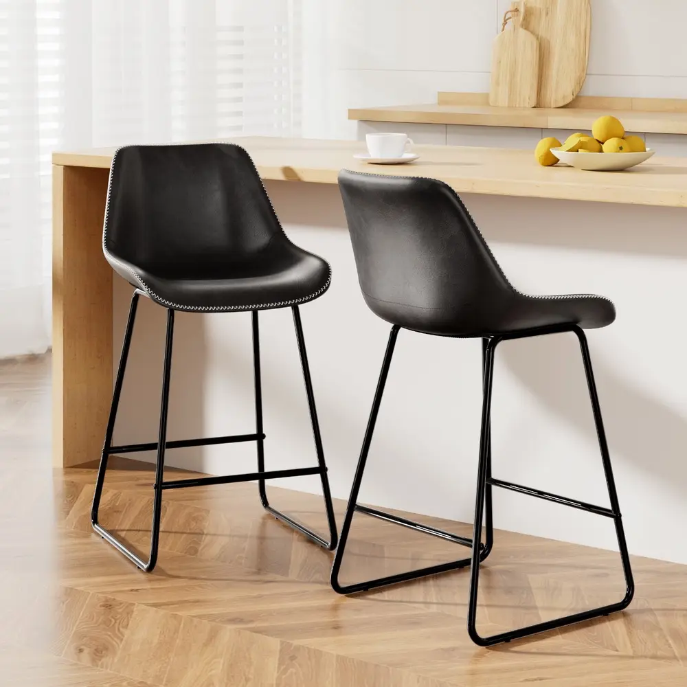 Artiss 2x Bar Stools Leather Padded Metal Legs Black - Furniture