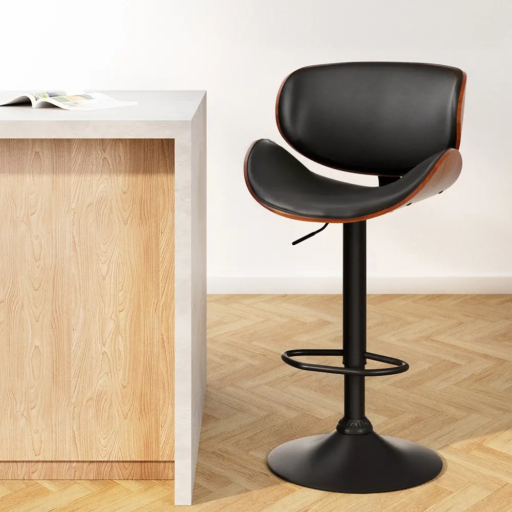 Artiss Bar Stools Gas Lift Leather Padded Black - Furniture