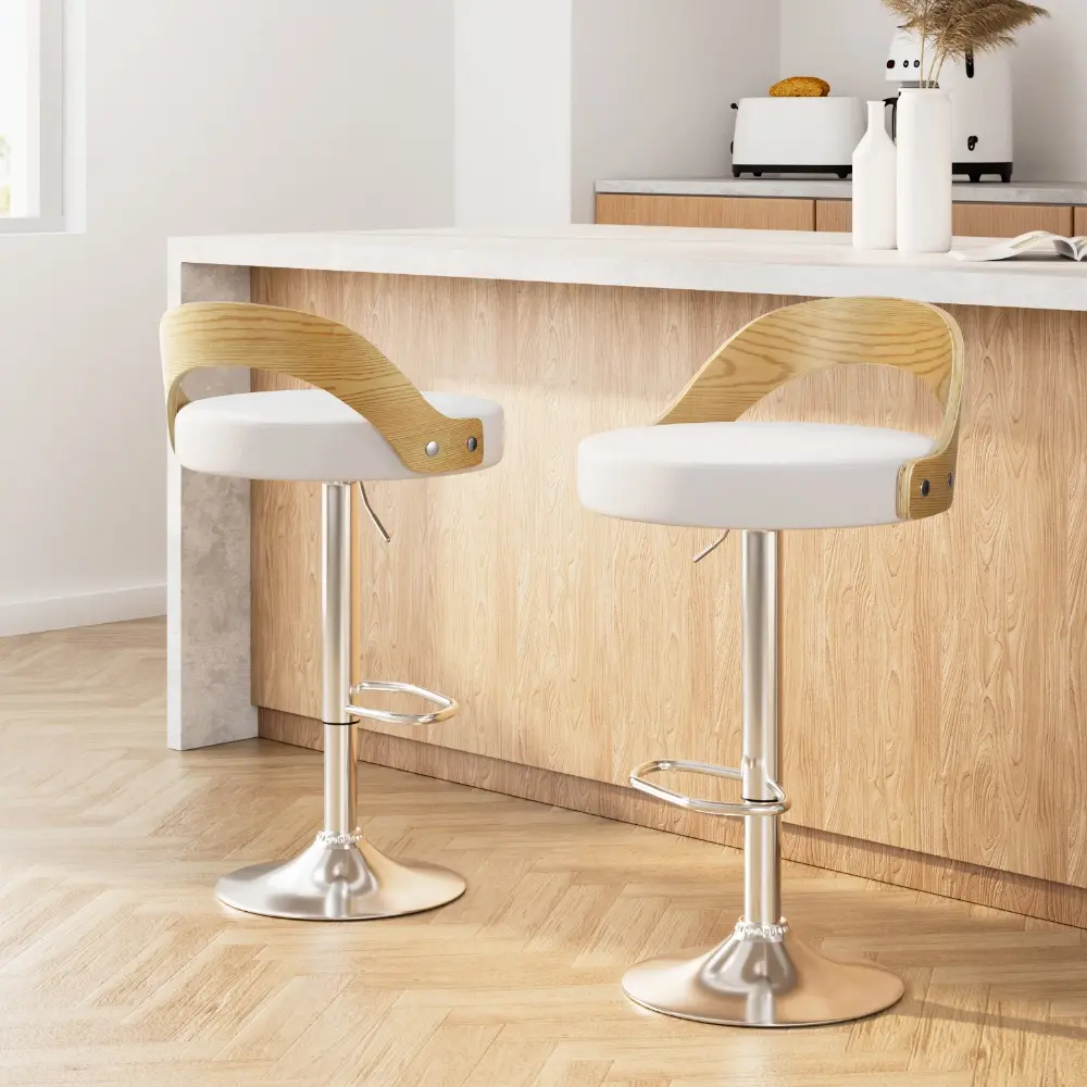 Artiss 2x Bar Stools Adjustable Leather Padded White - Furniture