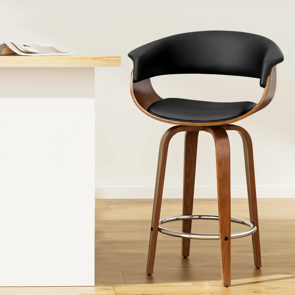 Artiss Bar Stools Swivel PU Seat Wooden - Furniture