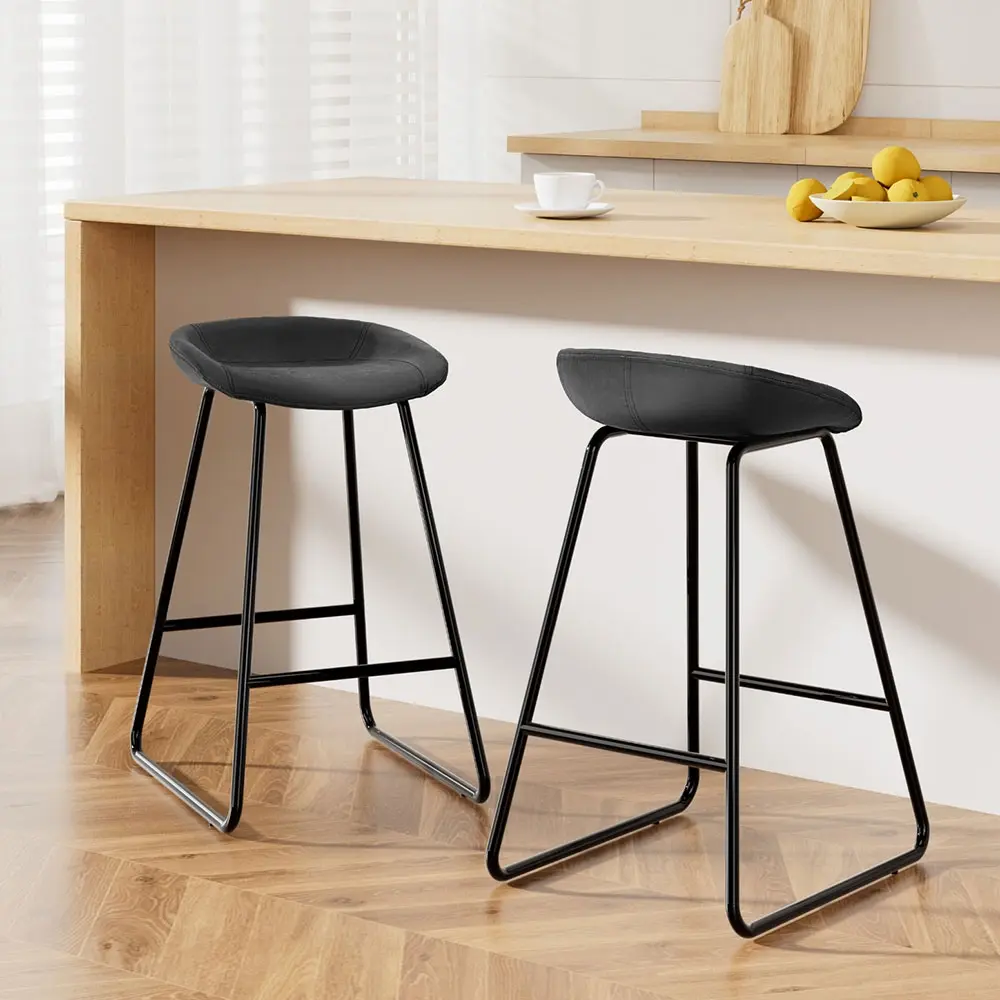 Artiss 2x Bar Stools Kitchen Dining Chairs Counter Stool PU Leather Metal - Furniture