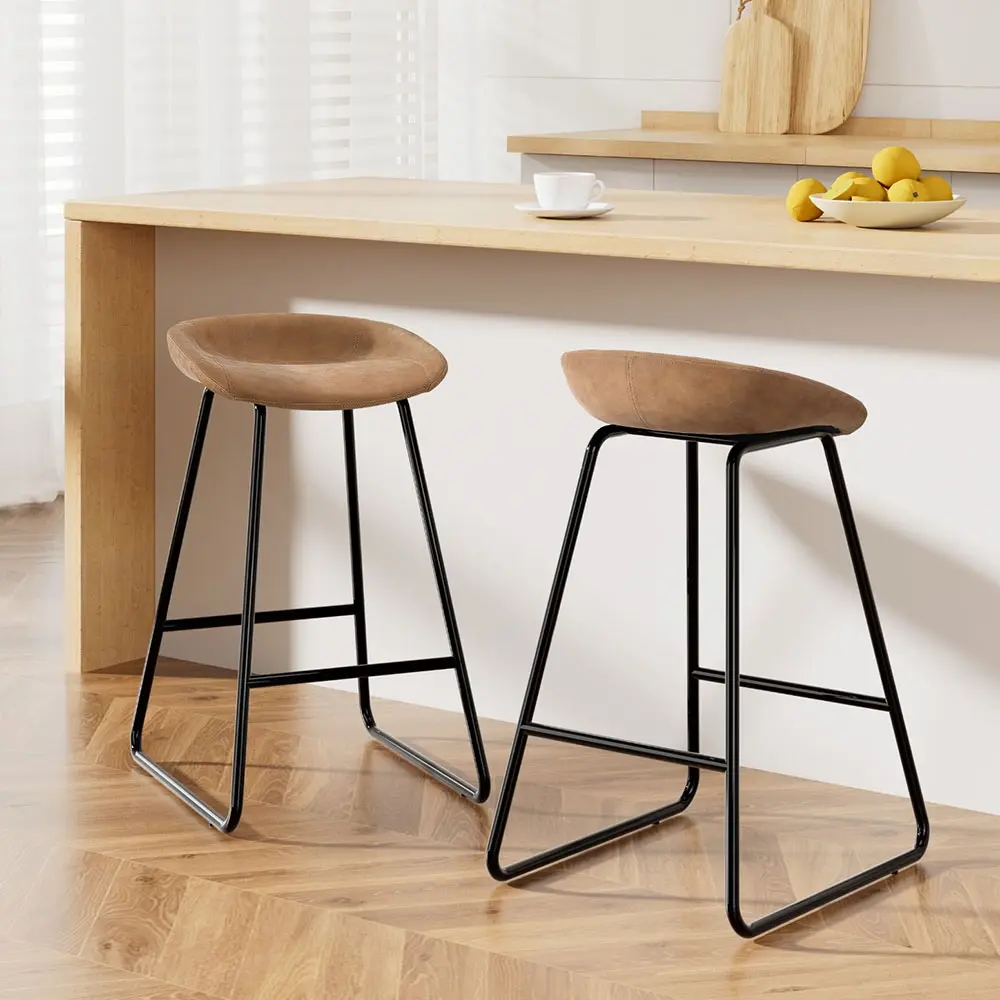 Artiss Set of 2 Bar Stools Kitchen Dining Chairs Counter Stool Leather Brown - Furniture