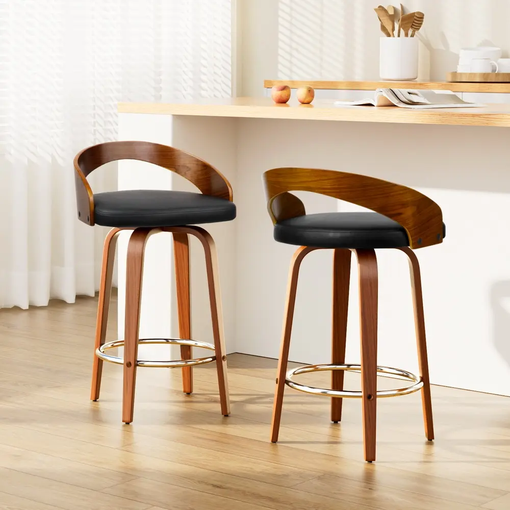 Artiss 2x Bar Stools Swivel Seat Curving Backrest - Furniture
