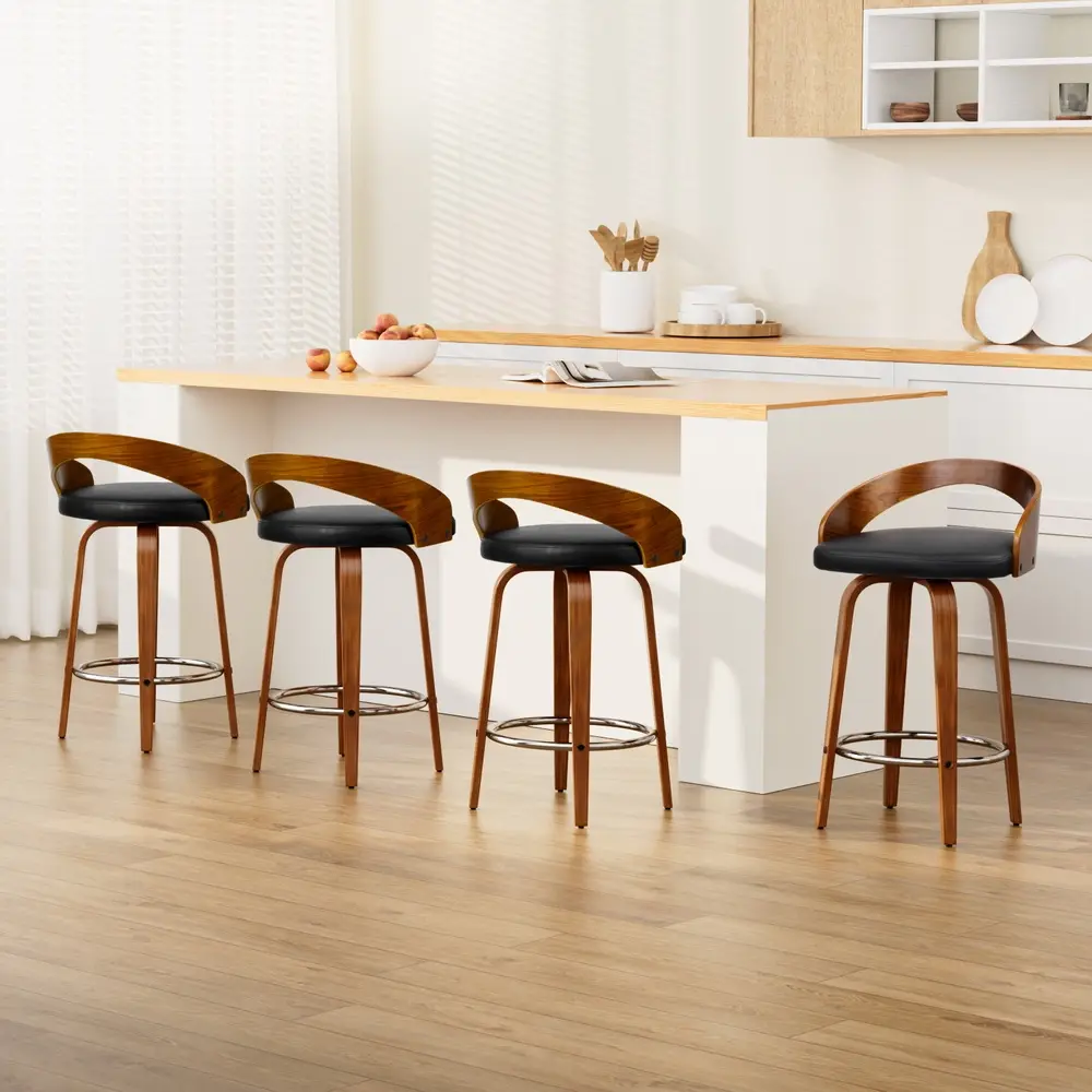 Artiss 4x Bar Stools Swivel Seat Curving Backrest - Furniture