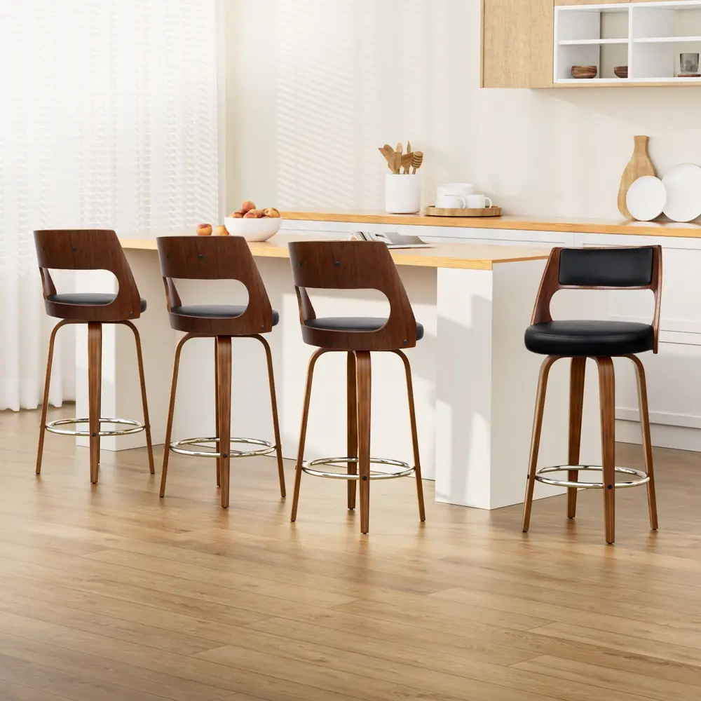 Artiss 4x Bar Stools Swivel Leather Chair 76cm - Furniture