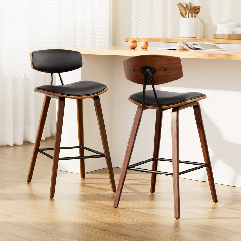 Artiss 2x Bar Stools Leather Padded w/Backrest - Shop Dining Chairs & Bar Stools