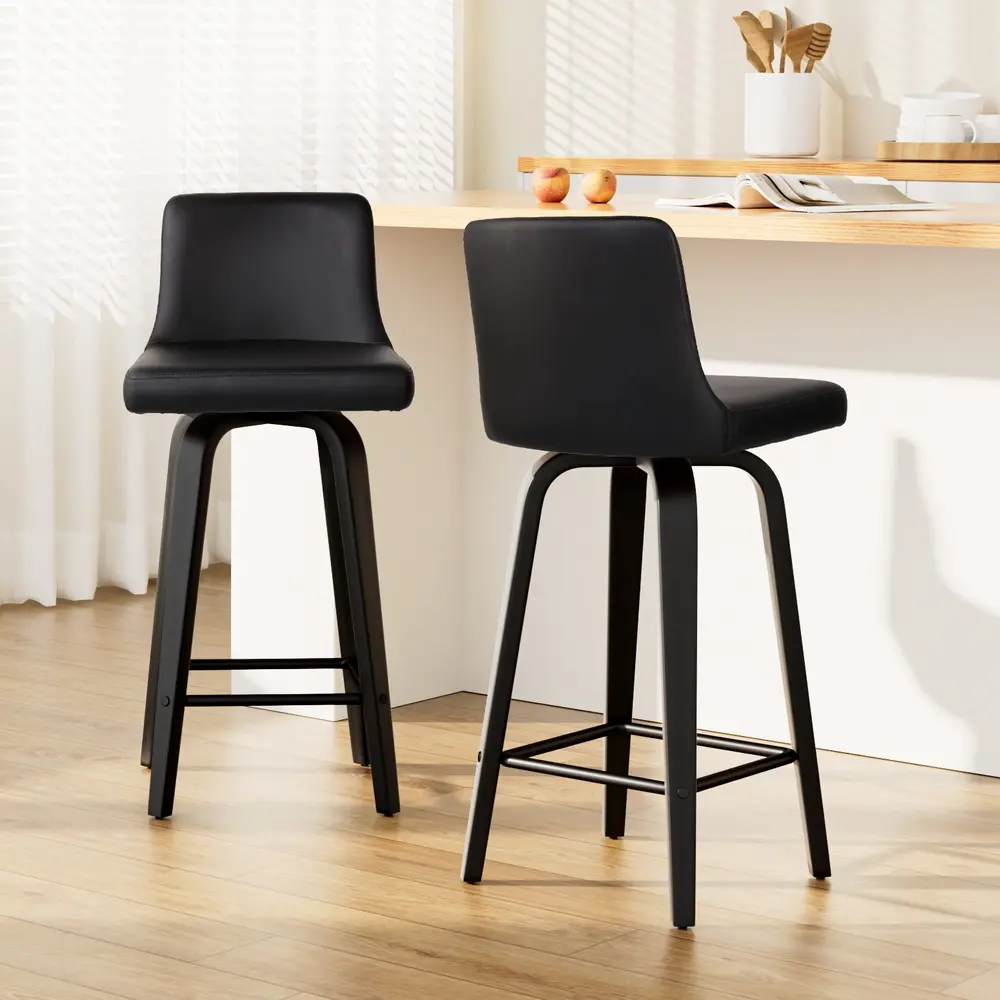 Artiss 2x Bar Stools Swivel Leather Padded Black - Furniture