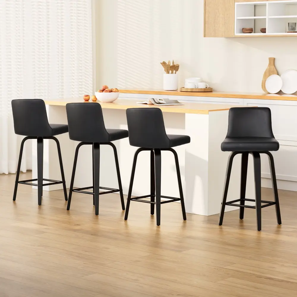 Artiss 4x Bar Stools Swivel Leather Padded Black - Shop Dining Chairs & Bar Stools