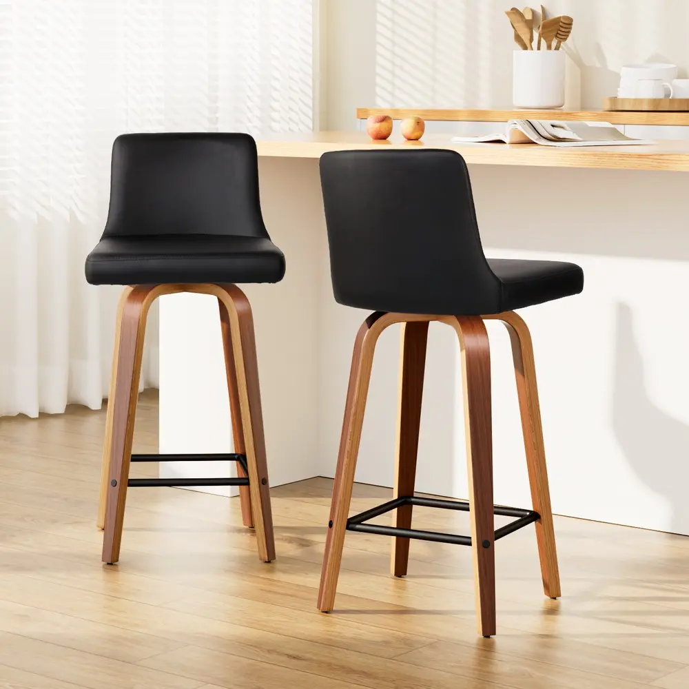 Artiss 2x Bar Stools Swivel Leather Padded Wooden - Furniture