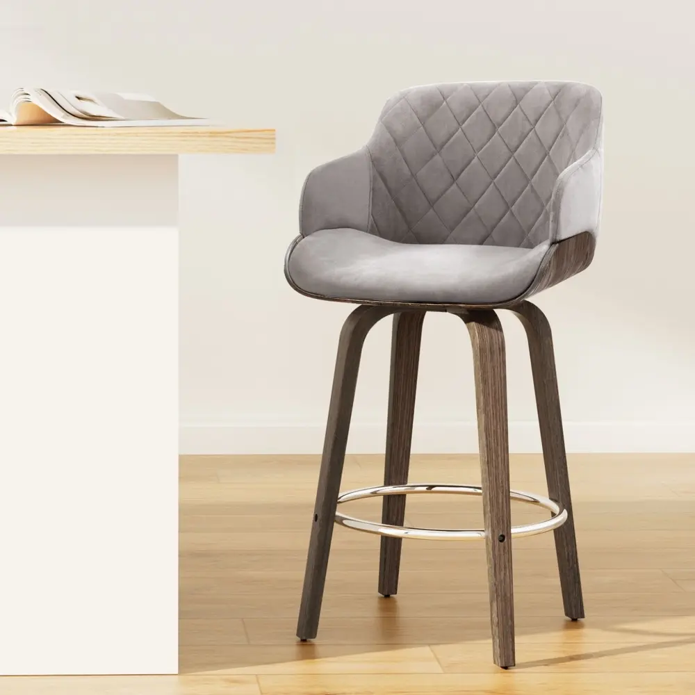 Artiss Bar Stools Swivel Velvet Padded Wooden - Furniture