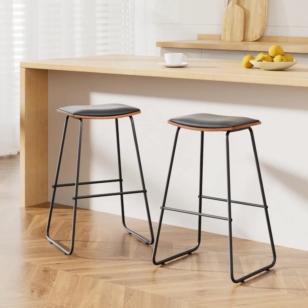 Artiss 2x Bar Stools Leather Padded Metal - Furniture
