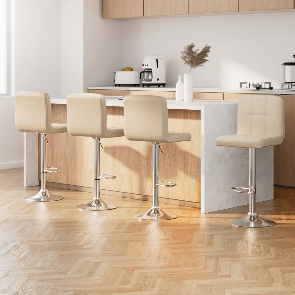 Artiss 4x Bar Stools Leather Gas Lift Beige - Furniture