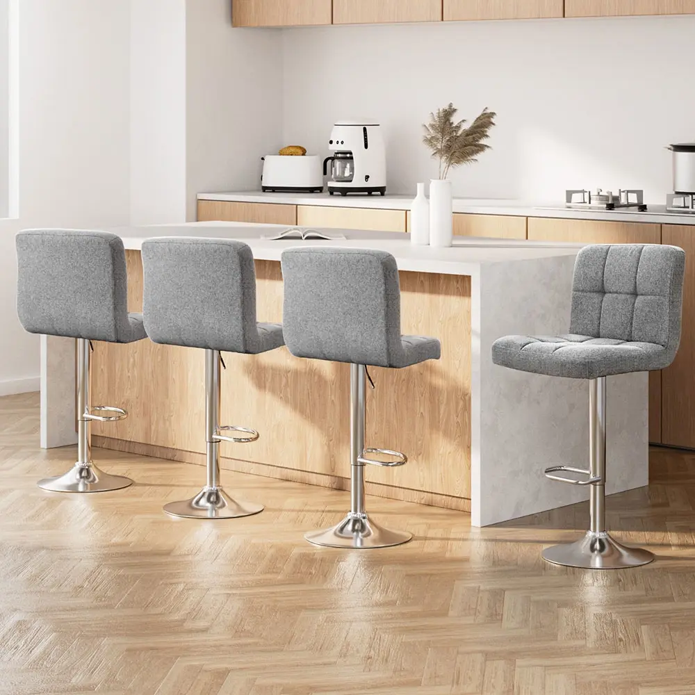 Artiss 4x Bar Stools Fabric Gas Lift Grey - Furniture