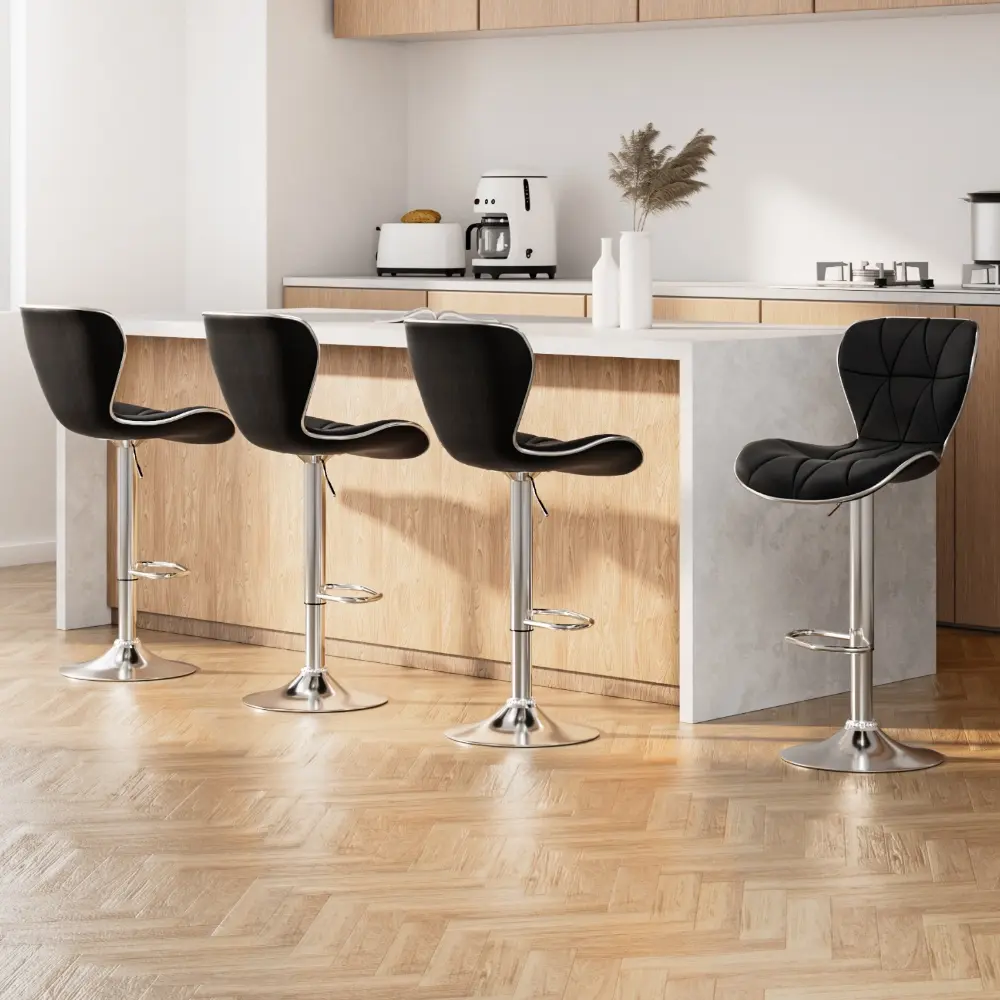 Artiss 4x Bar Stools Gas Lift Leather Seat Black - Furniture