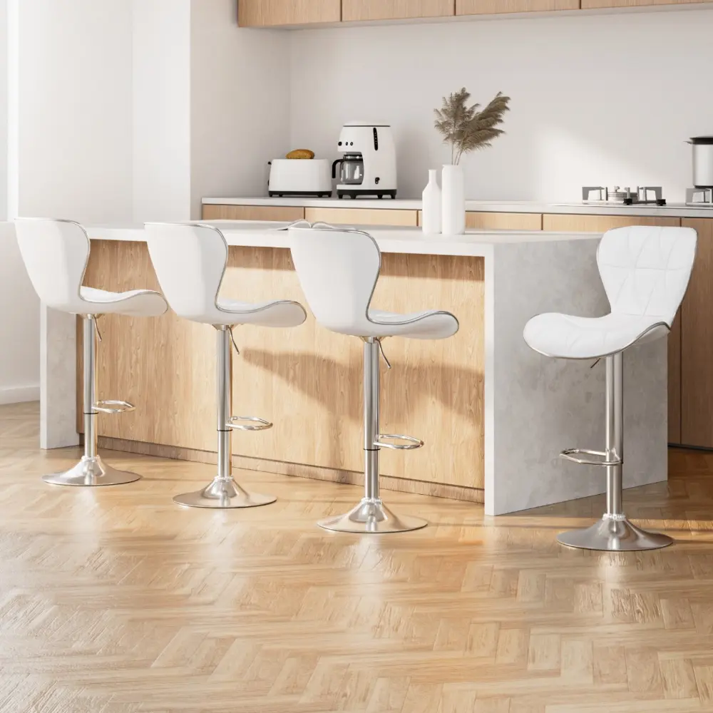 Artiss 4x Bar Stools Gas Lift Leather Seat White - Furniture