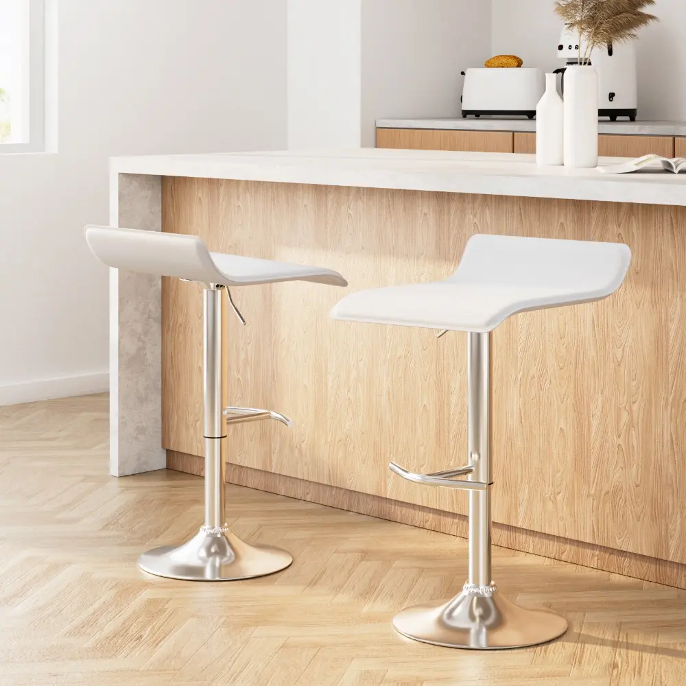 Artiss 2x Bar Stools Adjustable Gas Lift Chairs White - Furniture