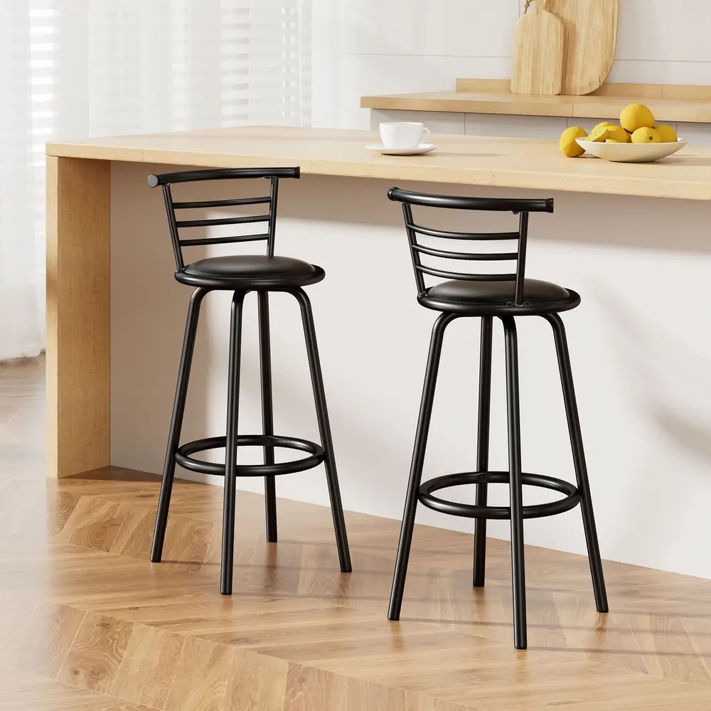 Artiss 2x Bar Stools Swivel Leather Padded Metal - Furniture
