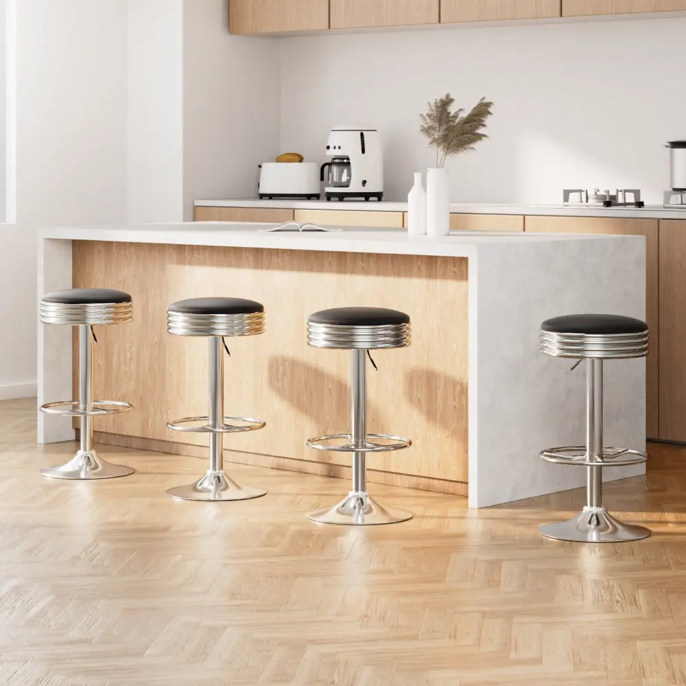 Artiss 4x Bar Stools Leather Padded Gas Lift Silver - Furniture