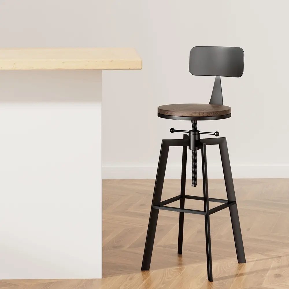Artiss Bar Stools Adjustable Wood Stool w/Backrest - Furniture