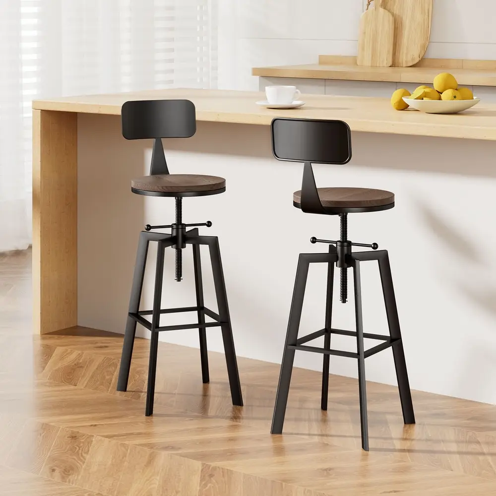 Artiss 2x Bar Stools Adjustable Wood Stool w/Backrest - Furniture
