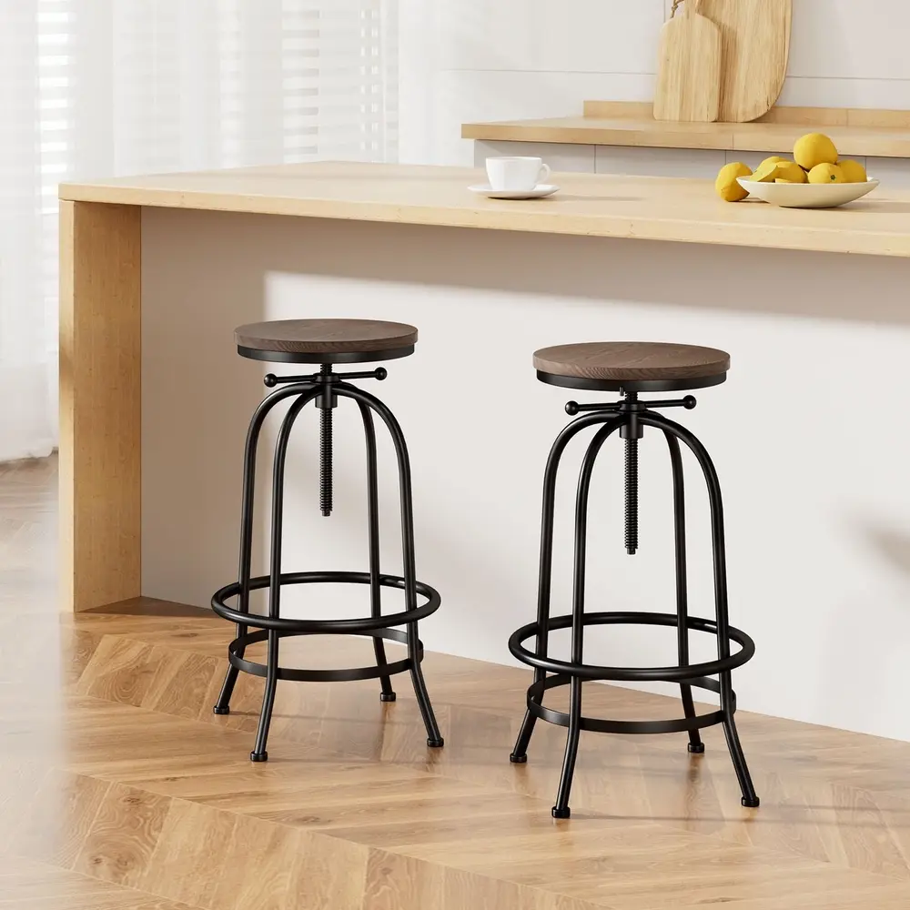 Artiss 2x Bar Stools Adjustable Wood Chairs - Furniture
