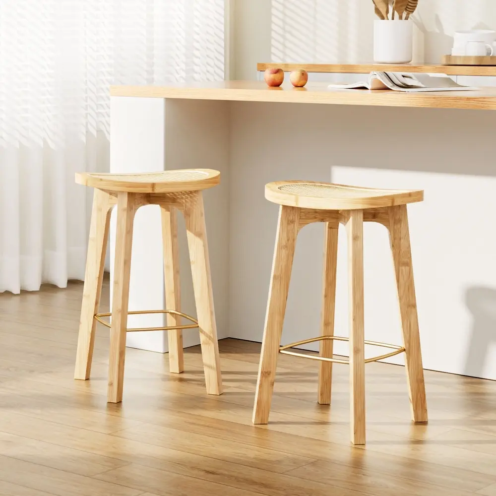 Artiss 2x Bar Stools Bamboo Rattan Stool Counter Chair Kitchen Barstools - Furniture