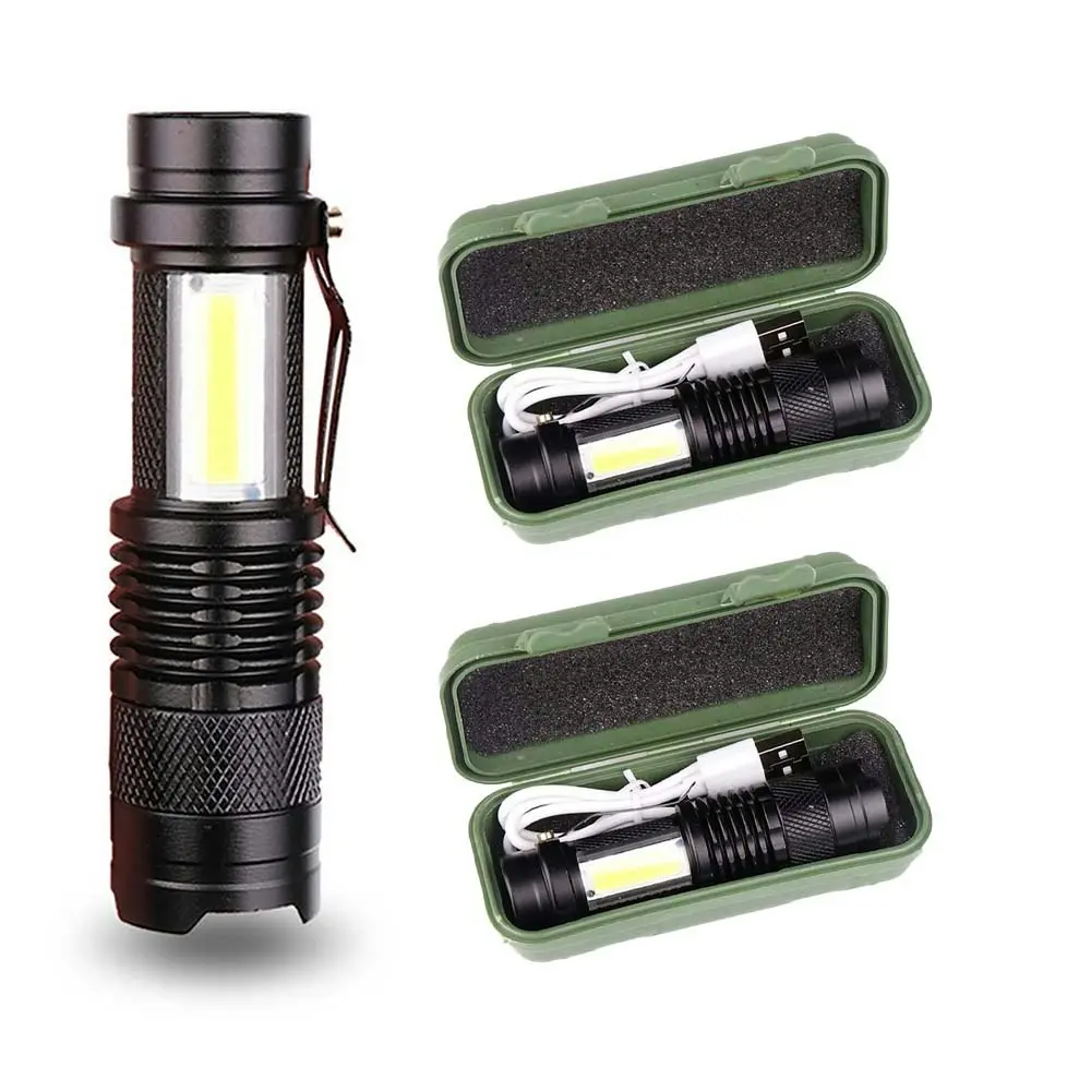 2 Pack Mini LED Flashlight Outdoor Rechargeable USB Zoom Torch COB Light - Hardware