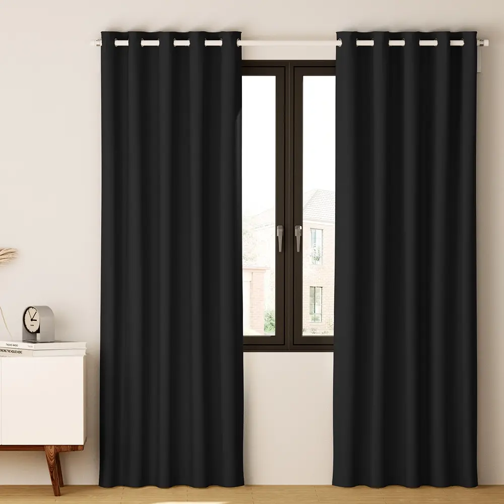 Artiss 2X Blockout Curtains Eyelet 140x230cm Black - Home & Garden