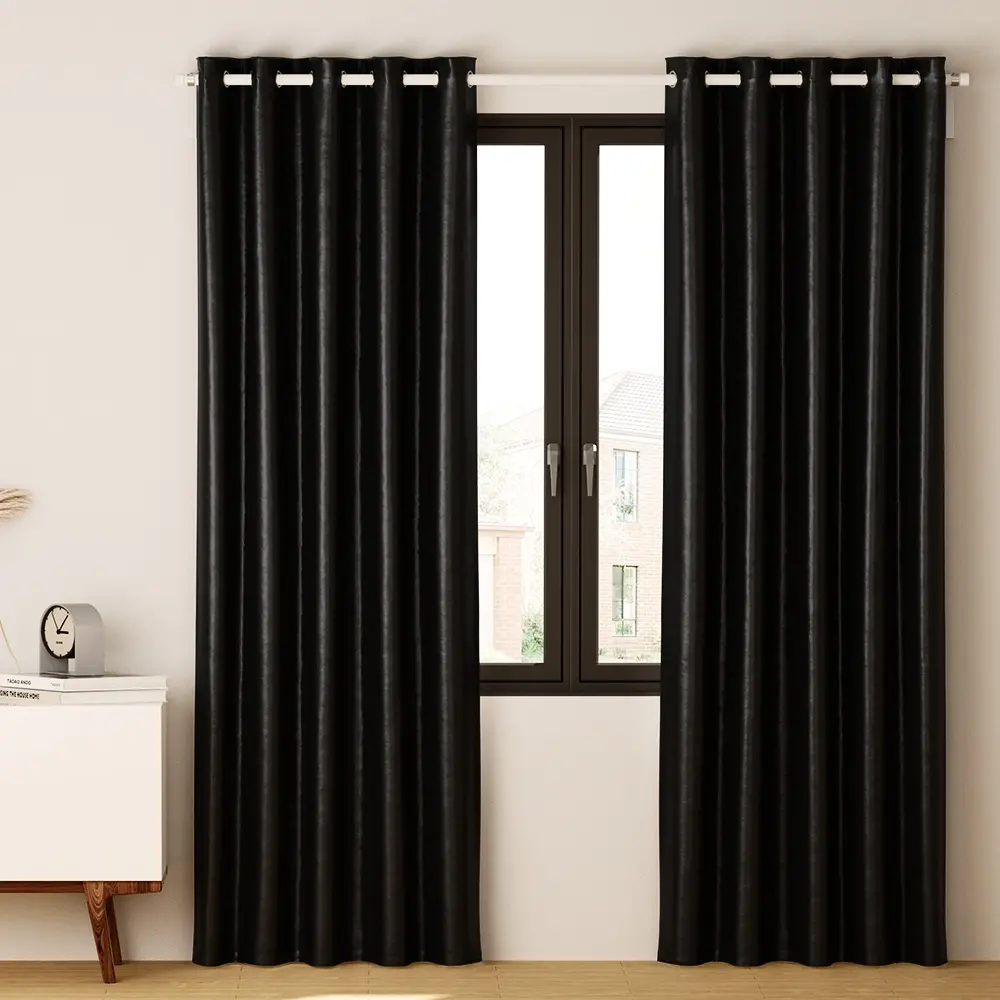 Artiss 2X Blockout Curtains Eyelet 240x230cm Black Shine - Home & Garden