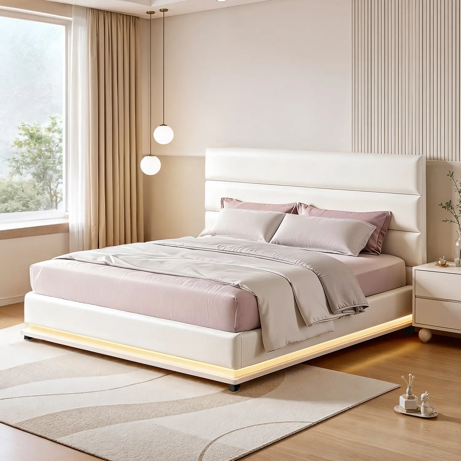 Artiss Bed Frame Double Size LED Gas Lift White LUMI - Top Selling Beds