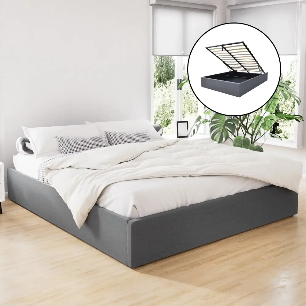 Artiss Bed Frame King Size Gas Lift Base Grey TOKI - Furniture
