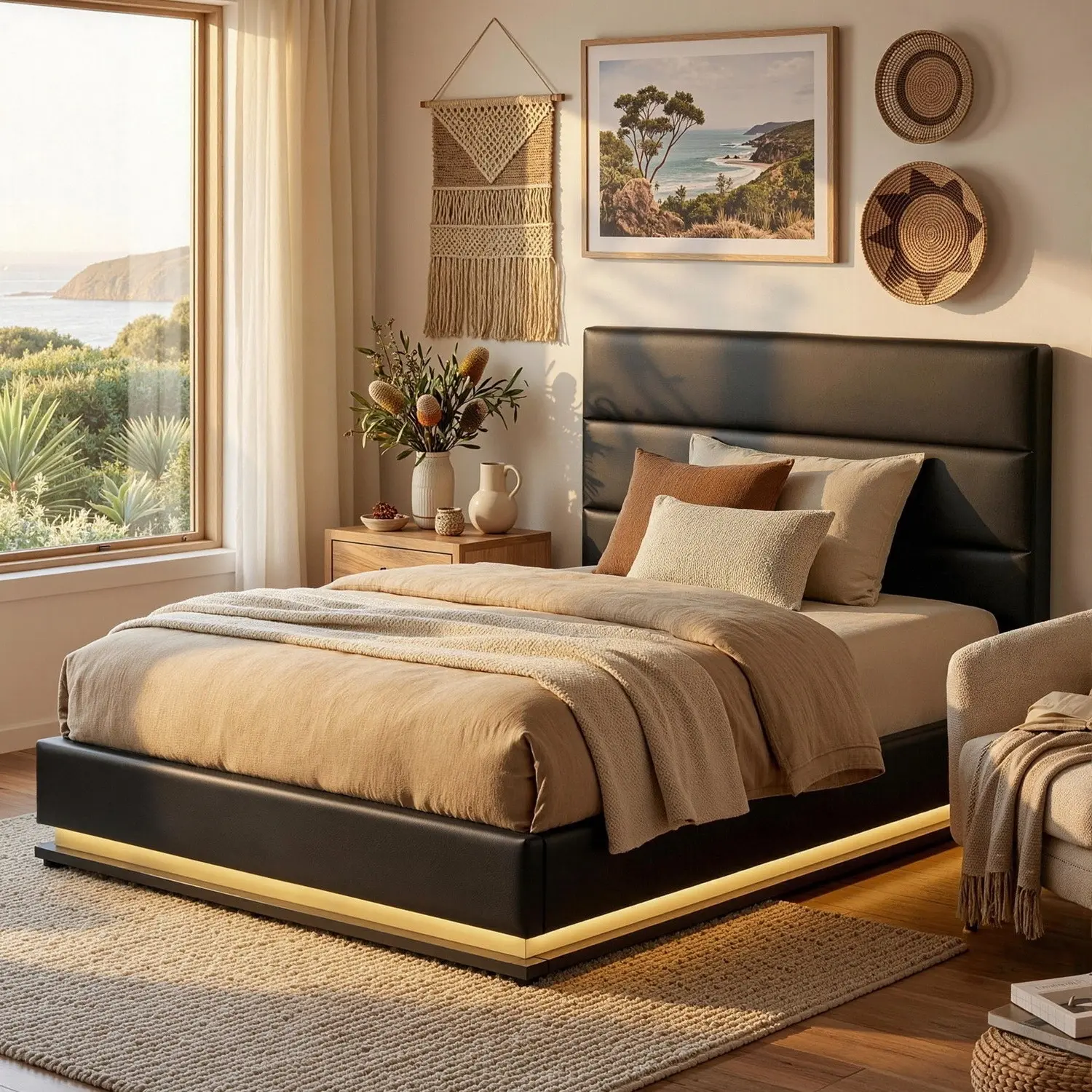 Artiss Bed Frame King Single Size LED Gas Lift Black LUMI - Top Selling Beds