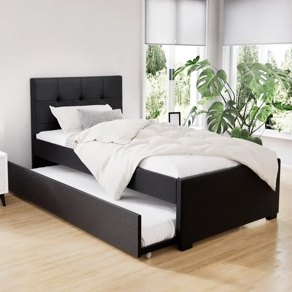 Artiss Bed Frame King Single Size Trundle Daybed Black - Furniture
