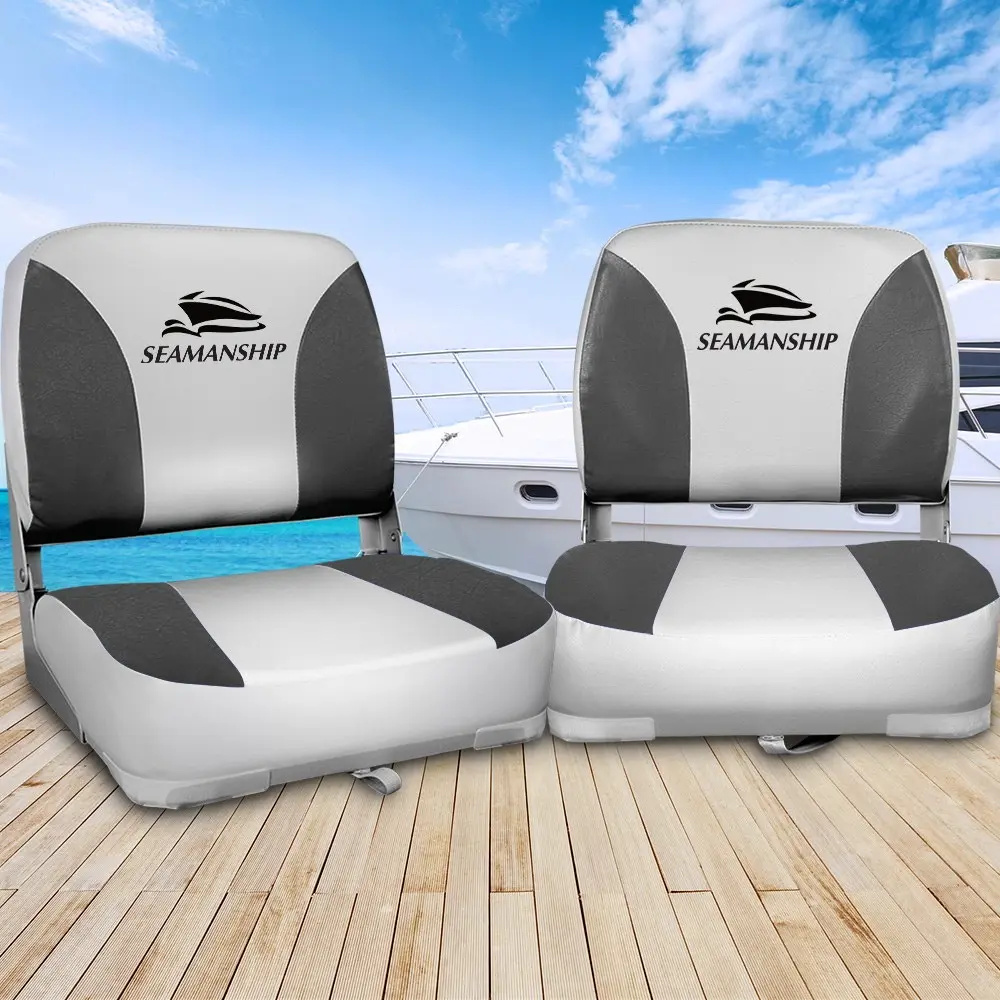 Seamanship 2X Folding Boat Seats Marine Swivel Low Back 13cm Padding Charcoal - Automotive