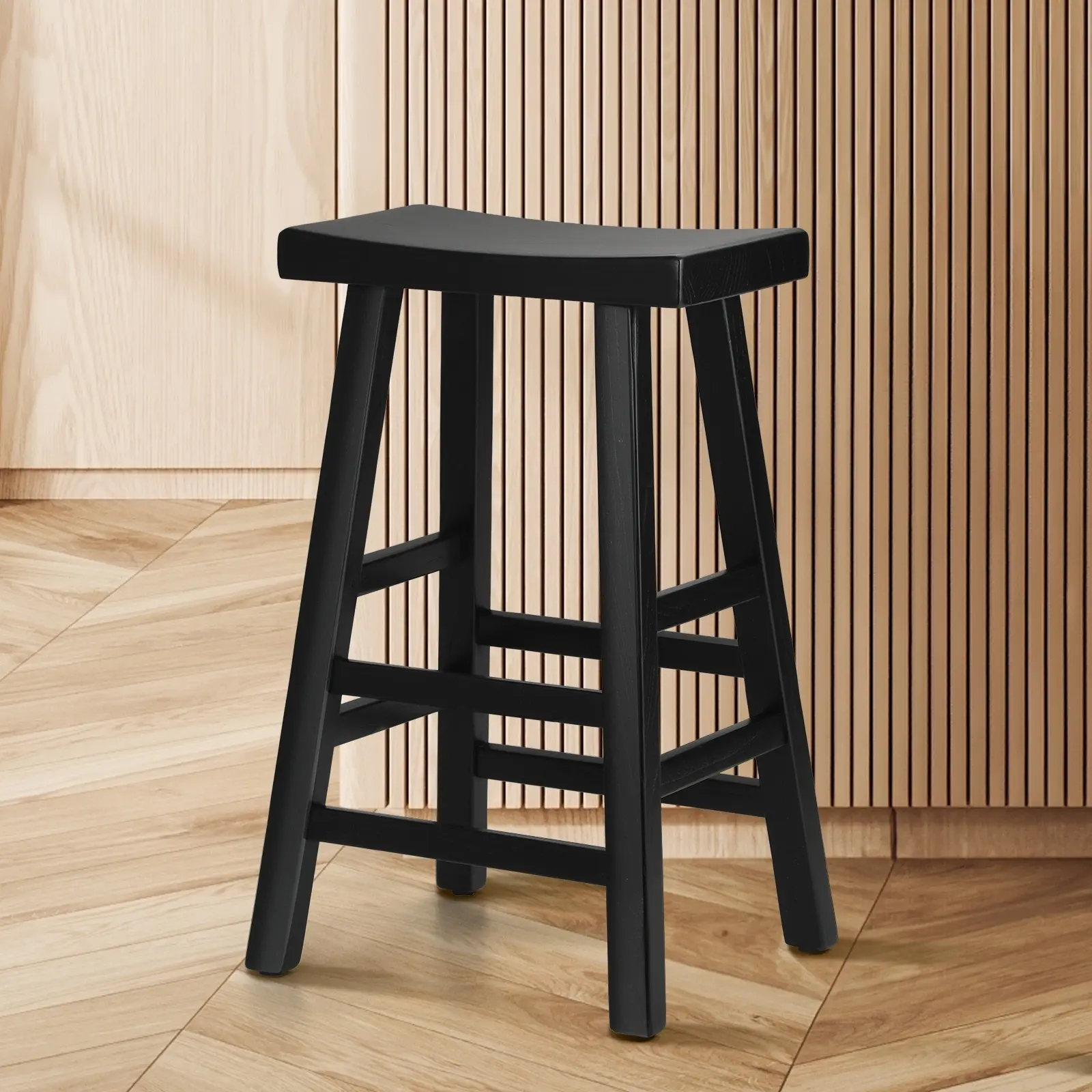 Oikiture Bar Stools Kitchen Stool Wooden Counter Chairs Barstools Black - Furniture