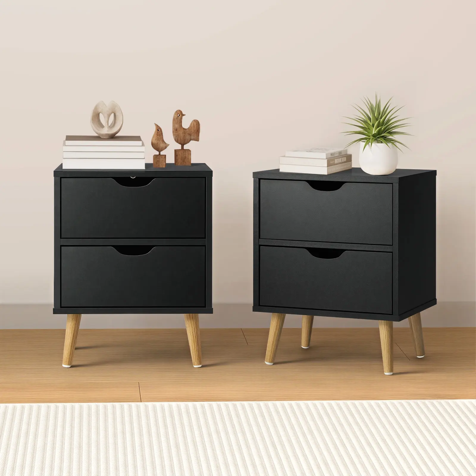 Oikiture 2 X Bedside Tables Side Table Bedroom Furniture Black