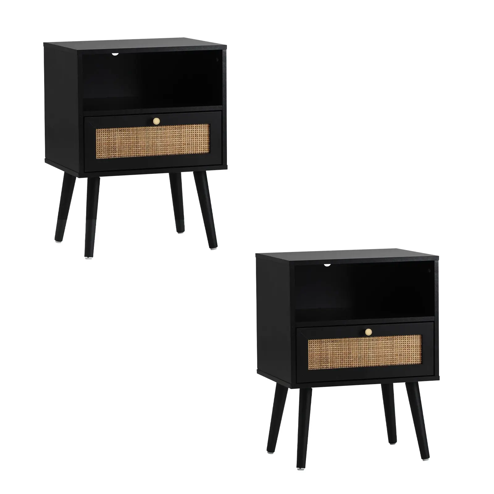 Oikiture 2X Bedside Table Side Table Storage Drawer Shelf Nightstand Rattan - Furniture