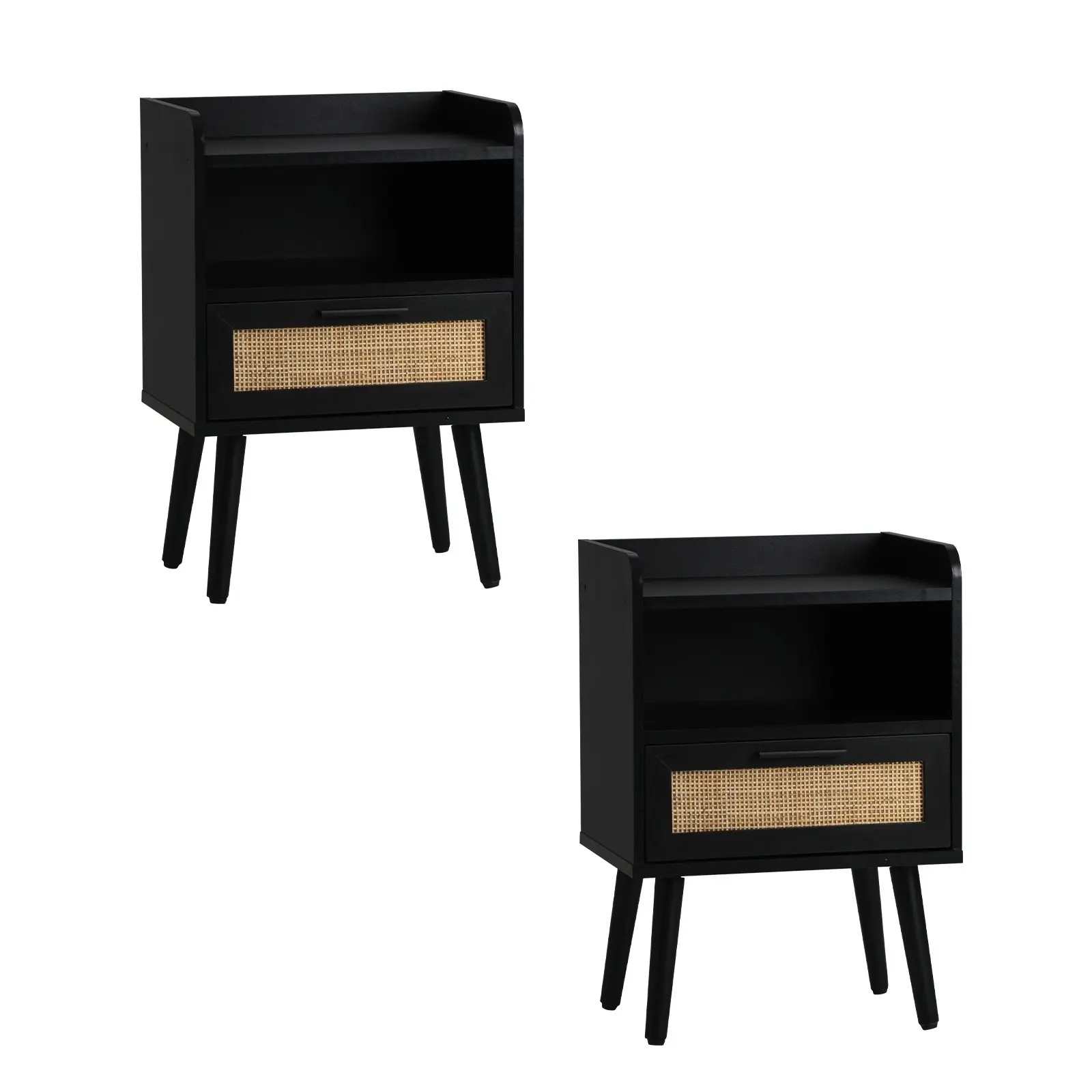 Oikiture 2X Bedside Table Drawer Side Table Storage Cabinet Nightstand Rattan - Furniture