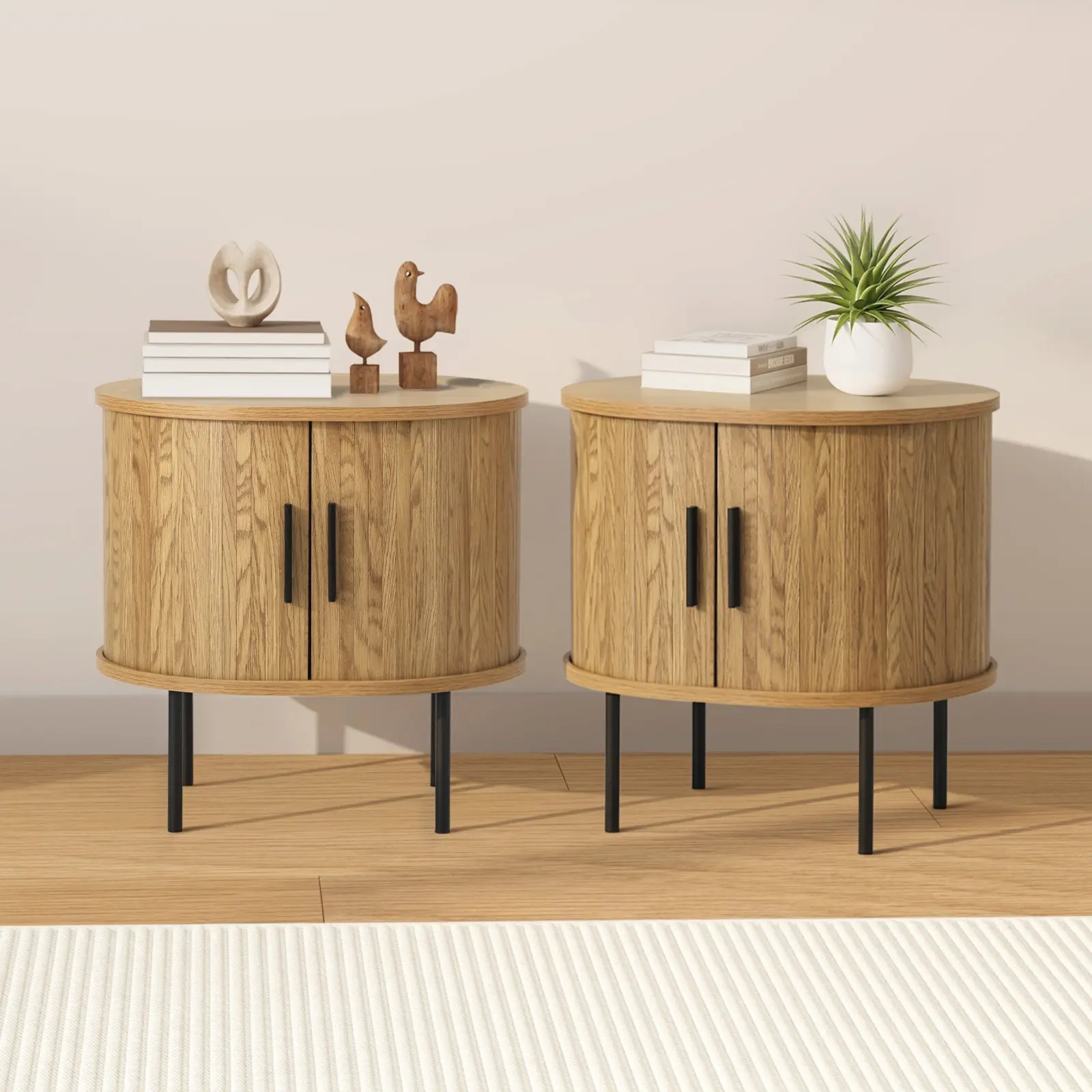 Oikiture Set of 2 Bedside Table Side End Tables Storage Cabinet - Furniture