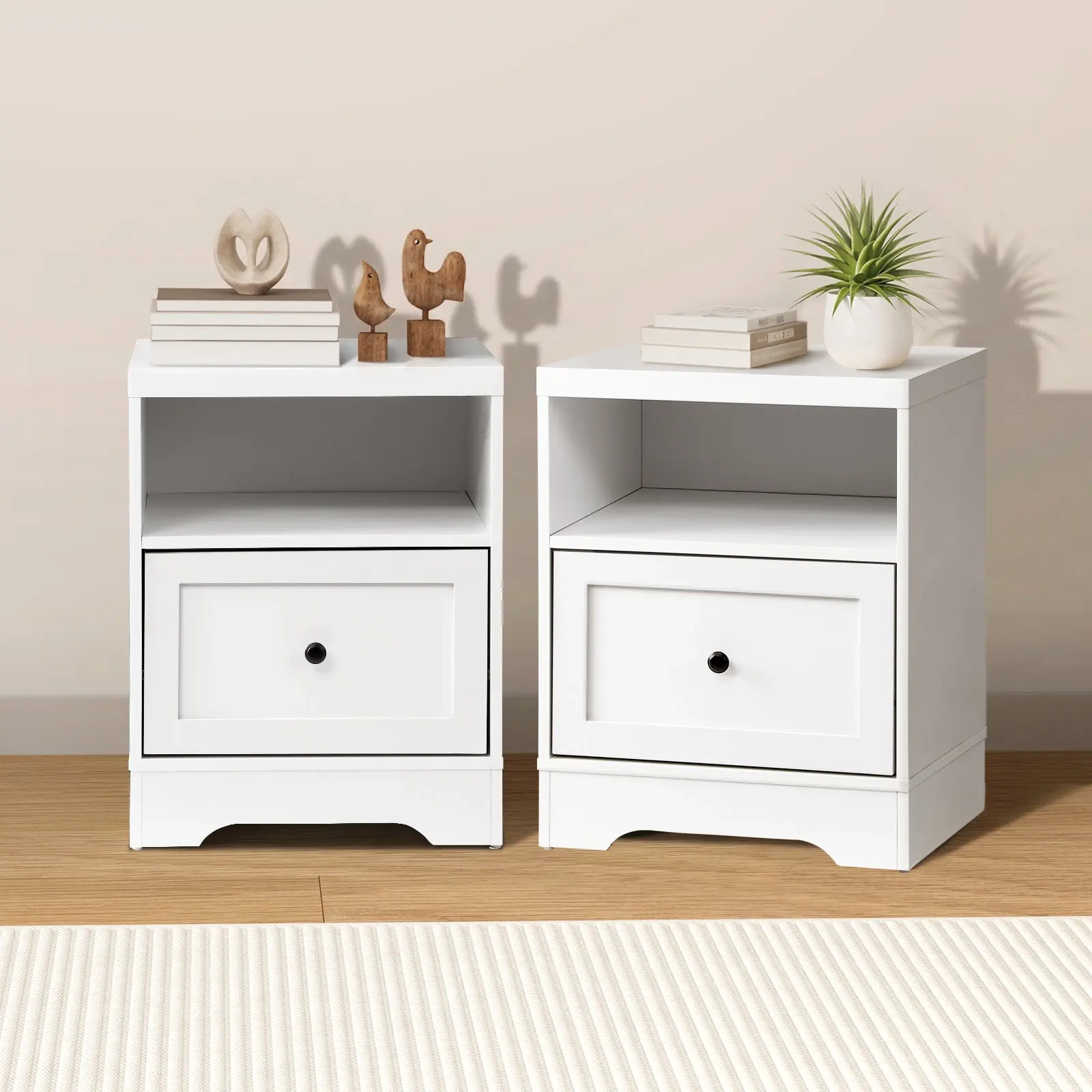 Oikiture 2PCS Bedside Tables Nightstand Hamptons Furniture