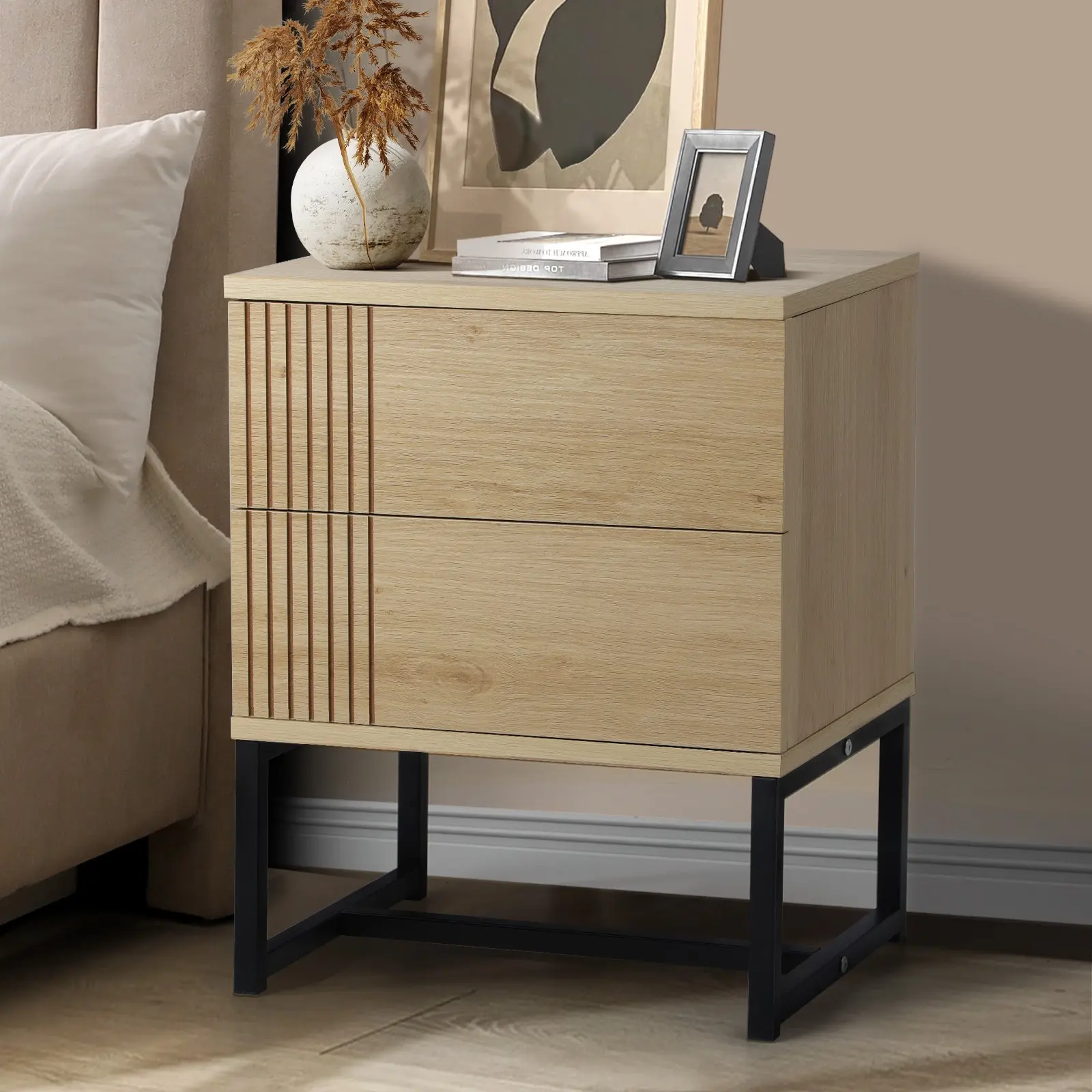 Oikiture Bedside Tables Side Table Bedroom Storage - Furniture