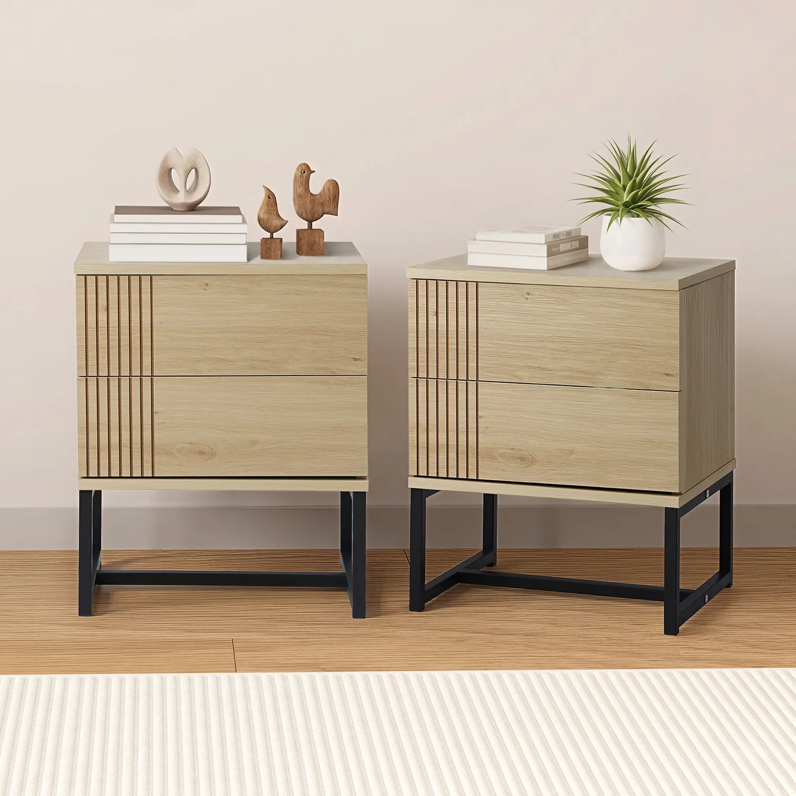 Oikiture Set of 2 Bedside Tables Side Table Bedroom Storage - Furniture