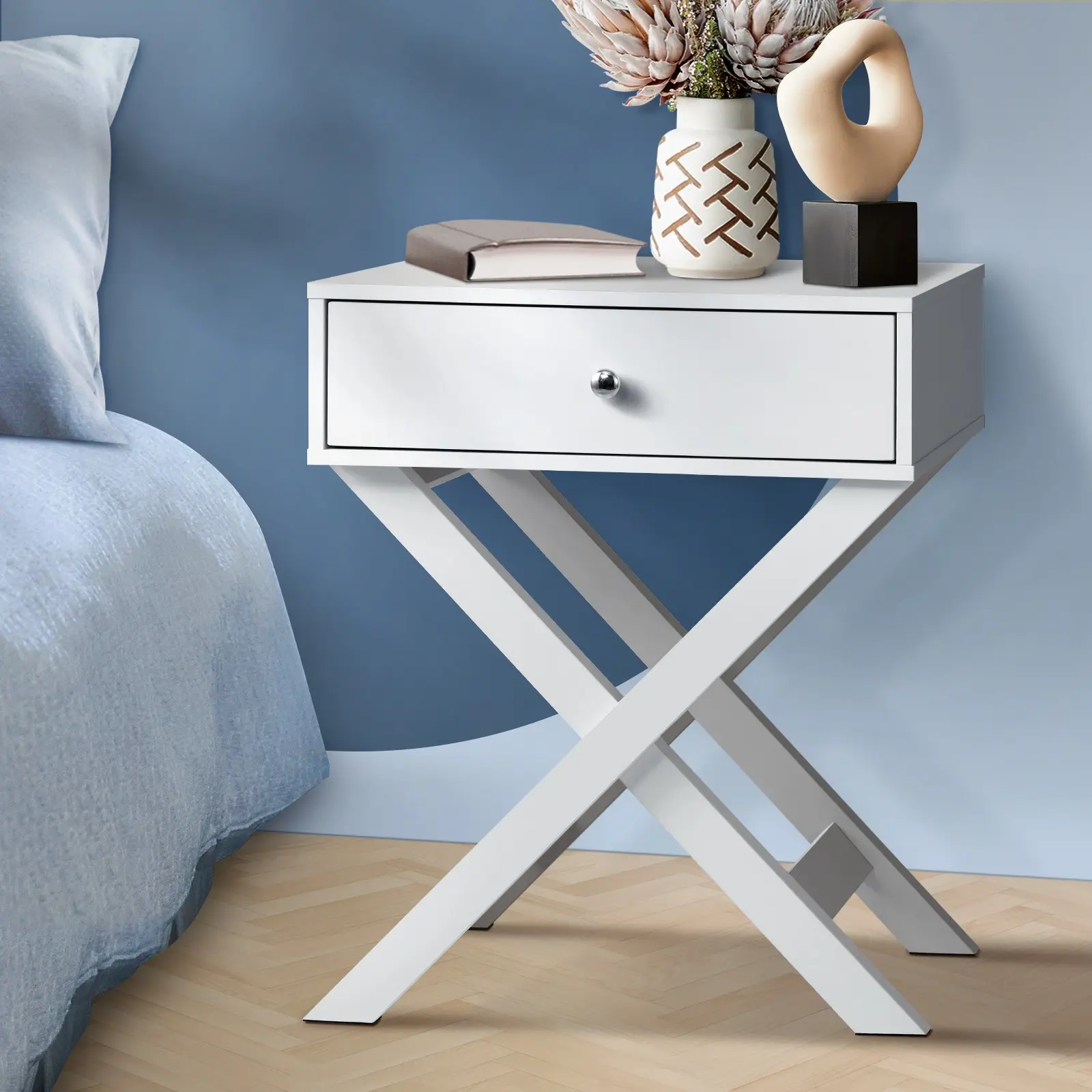 Oikiture Bedside Table Drawer Nightstand Side Table Storage Cabinet Bedroom - Furniture