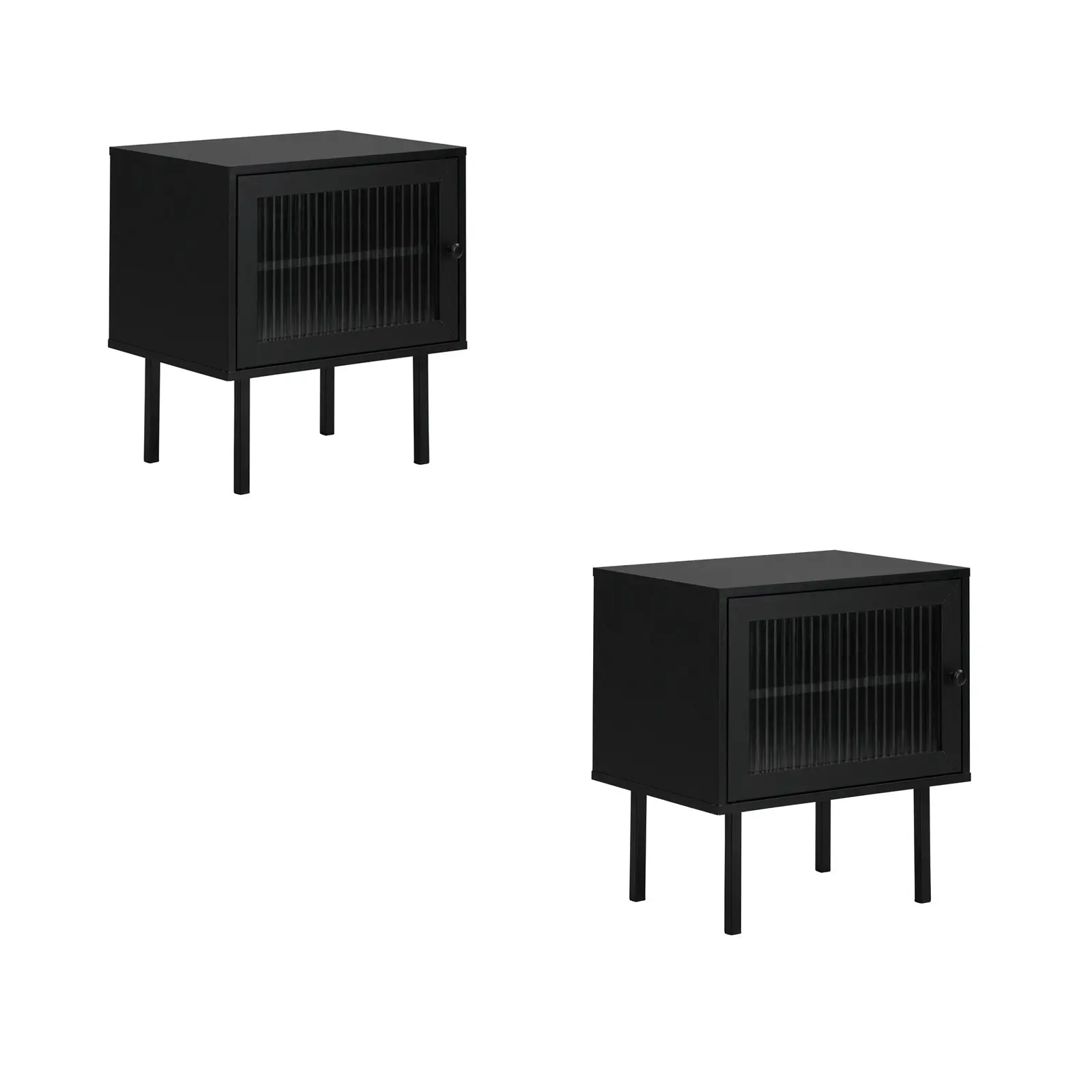 Oikiture 2X Bedside Tables Cabinet Storage Nightstand Glass Door Bedroom Black - Furniture