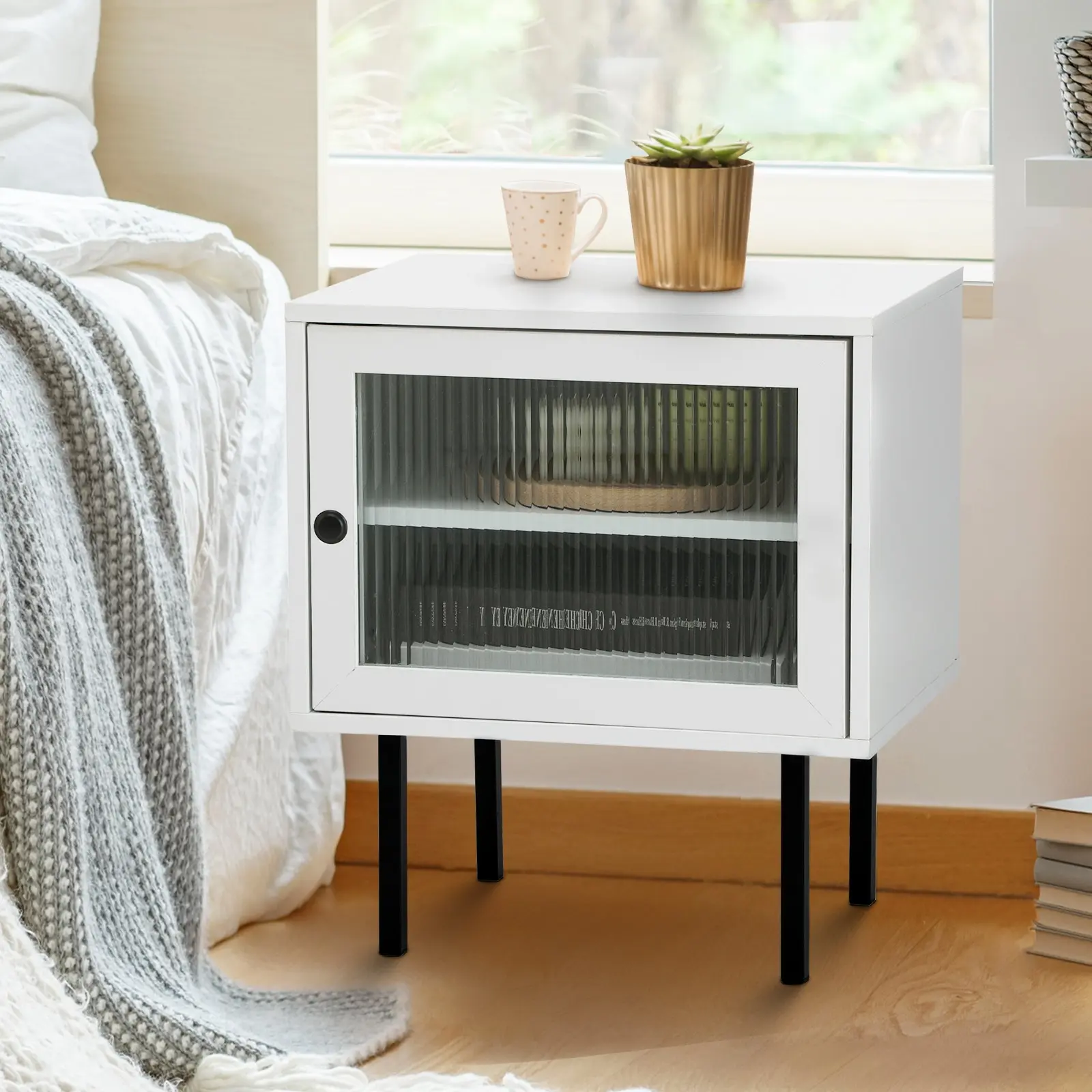 Oikiture Bedside Tables Nightstand Storage Cabinet Side End Table Wood White - Furniture
